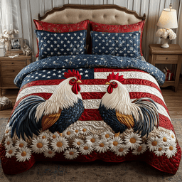 Rooster Pride 3-Piece Quilted Bedding Set NCU0VH4196