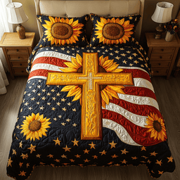 Patriotic Sunflowers 3-Piece Quilted Bedding Set NCU0VH1895
