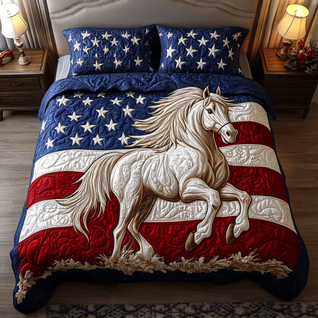 Flagged Steed 3-Piece Quilted Bedding Set NCU0VH4216