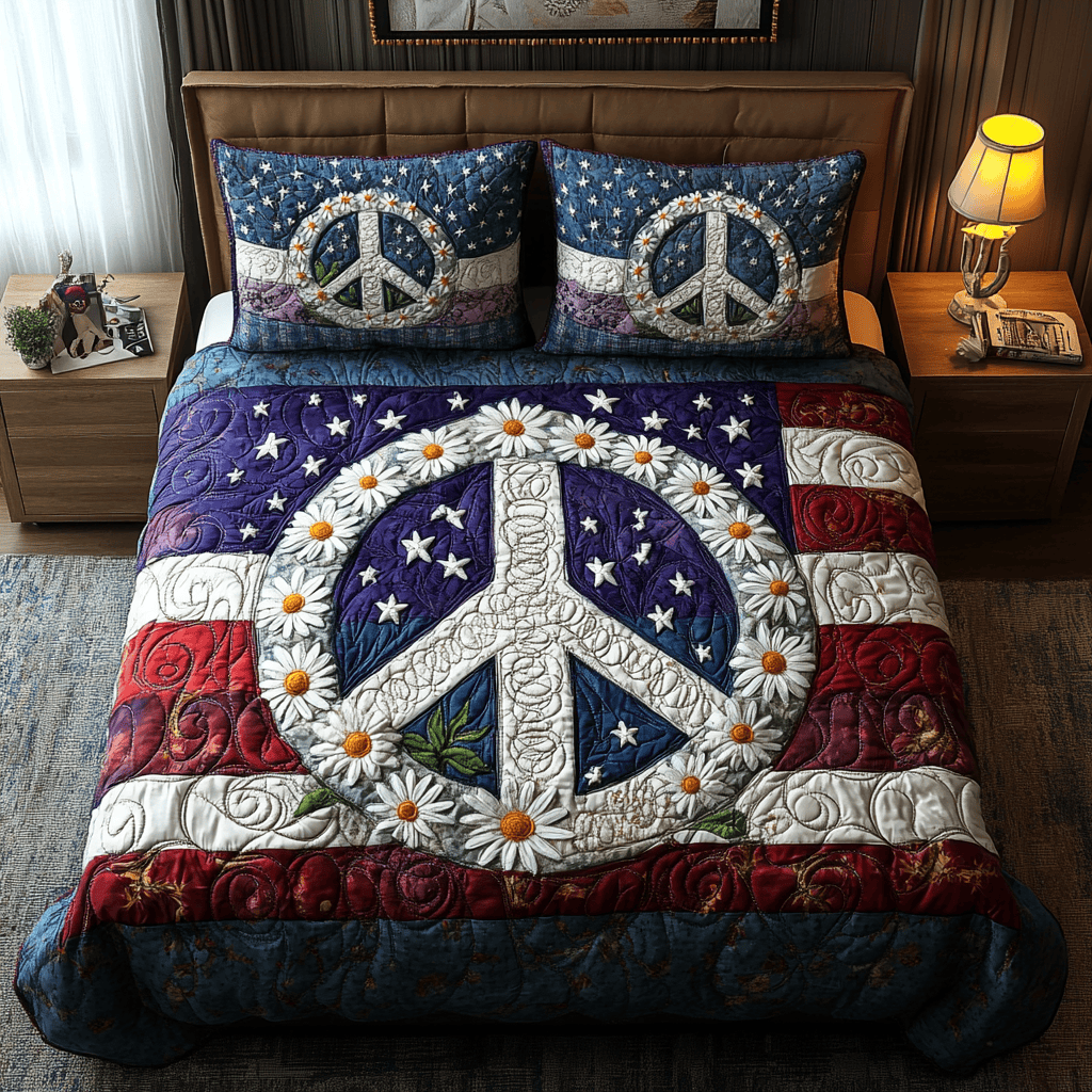 Peaceful Patriot 3-Piece Quilted Bedding Set NCU0DV4759