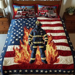 Firefighter Patriot 3-Piece Quilted Bedding Set NCU0NT2954