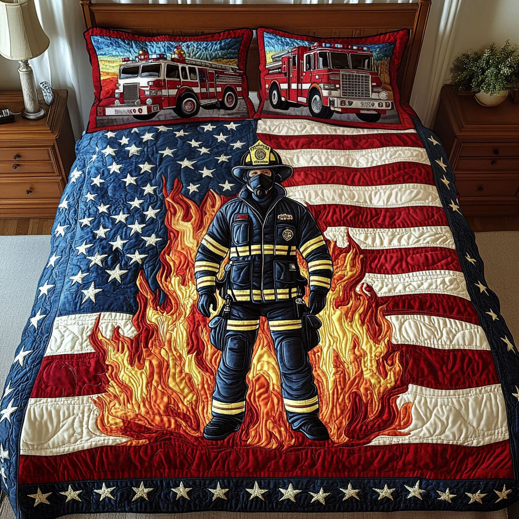 Firefighter Patriot 3-Piece Quilted Bedding Set NCU0NT2954