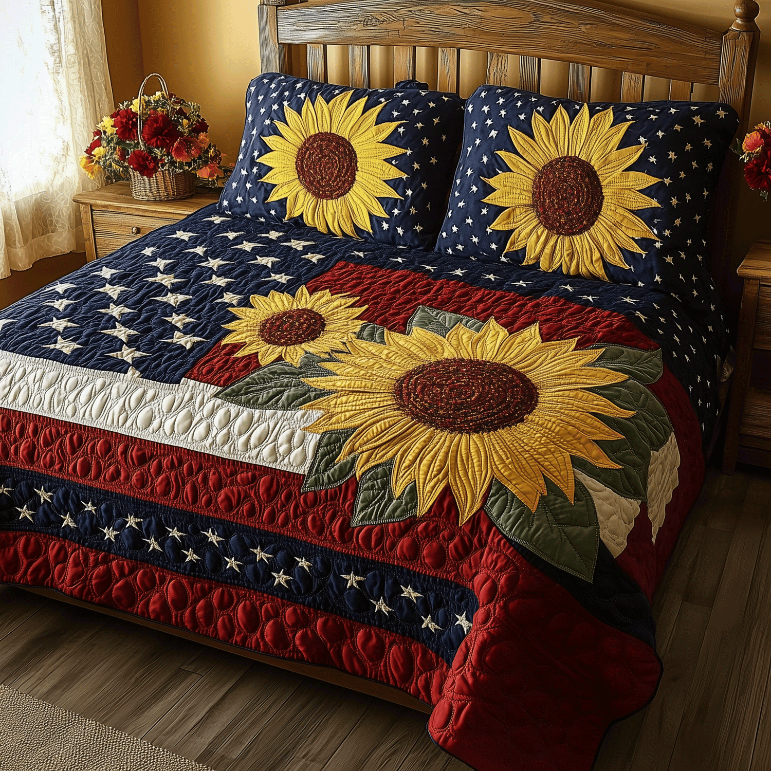 Patriotic Blossoms 3-Piece Quilted Bedding Set NCU0TH2091