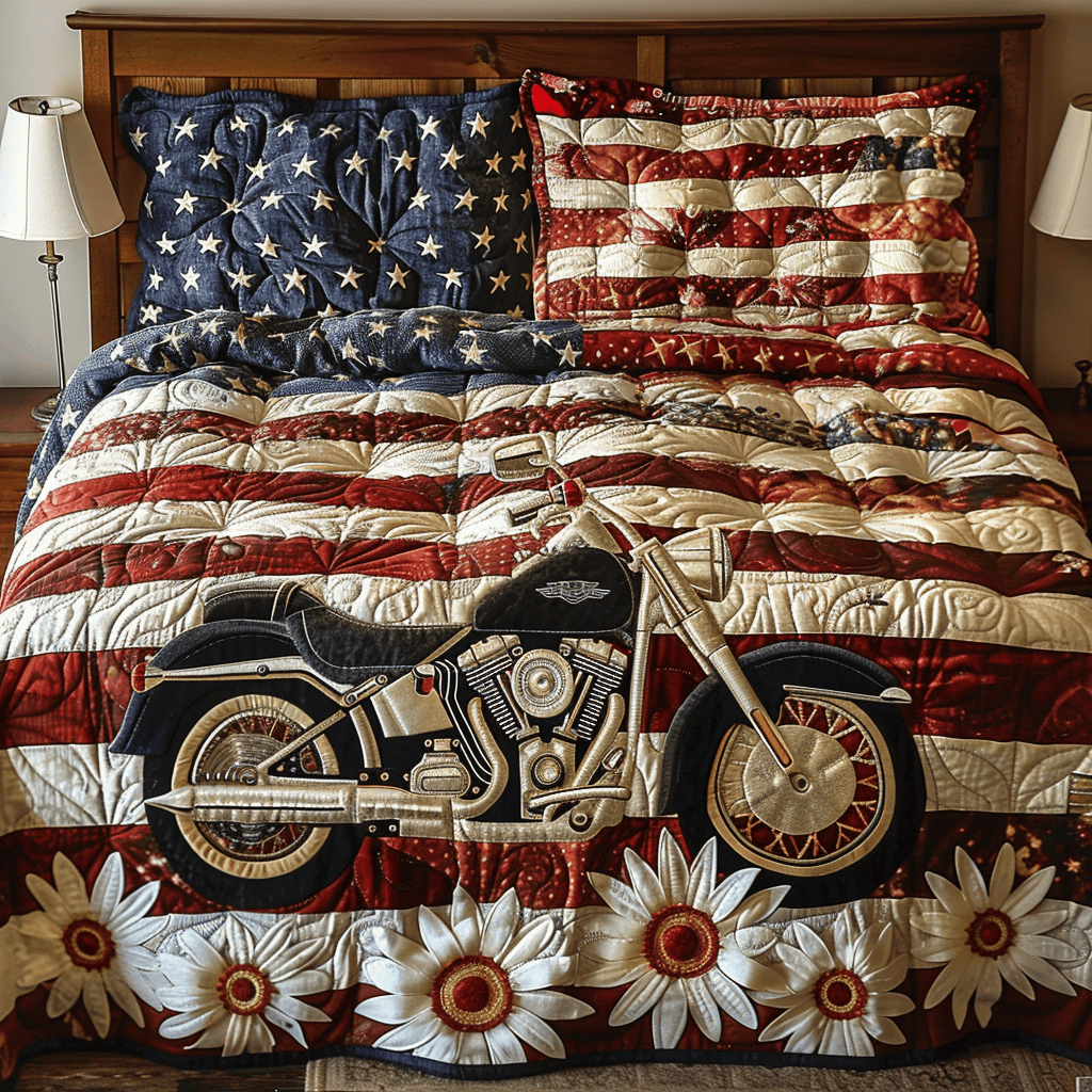 Patriotic Highway 3-Piece Quilted Bedding Set NCU0DV4363