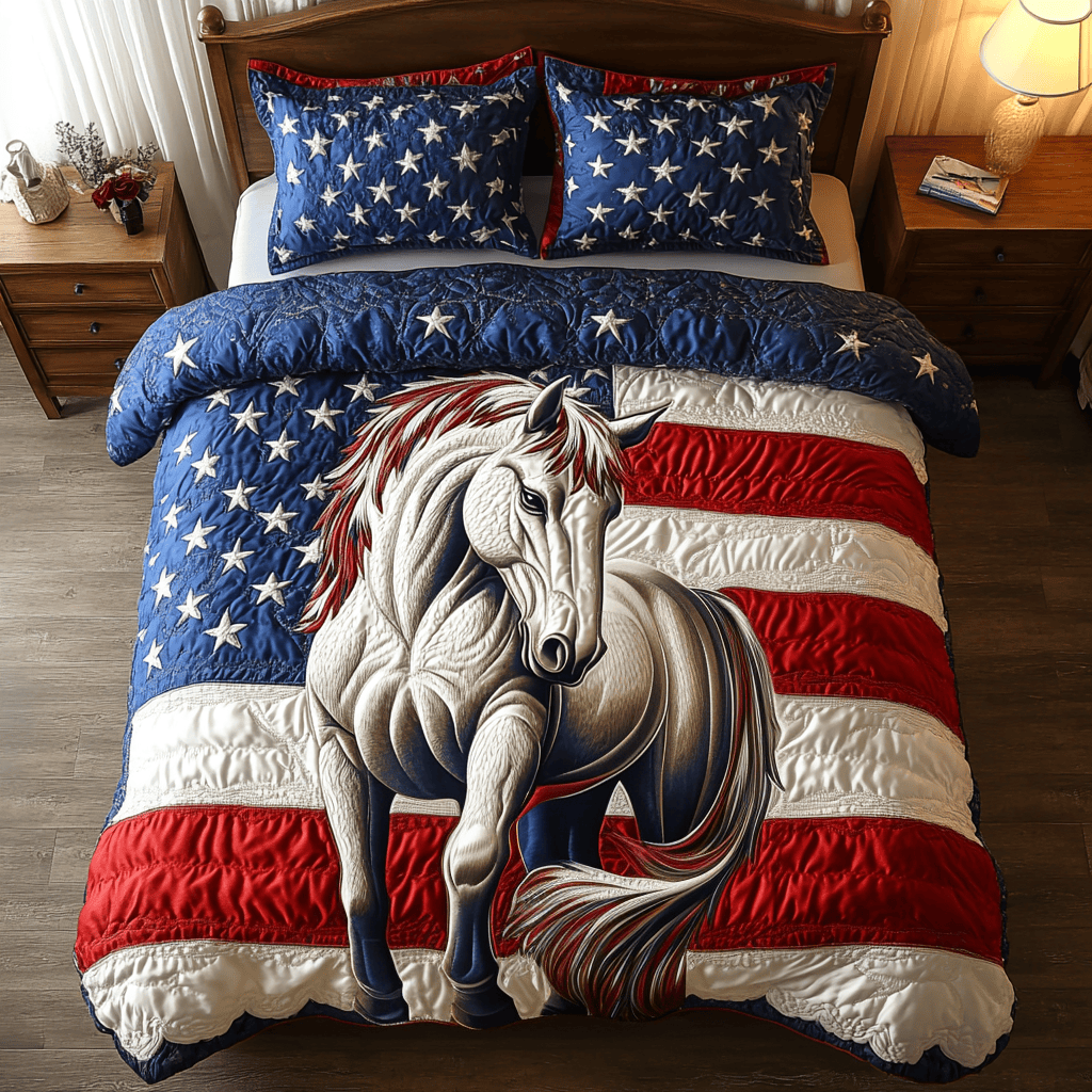 Freedom Stallion 3-Piece Quilted Bedding Set NCU0VH4211