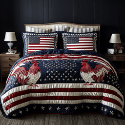 American Rooster 3-Piece Quilted Bedding Set NCU0VH4191