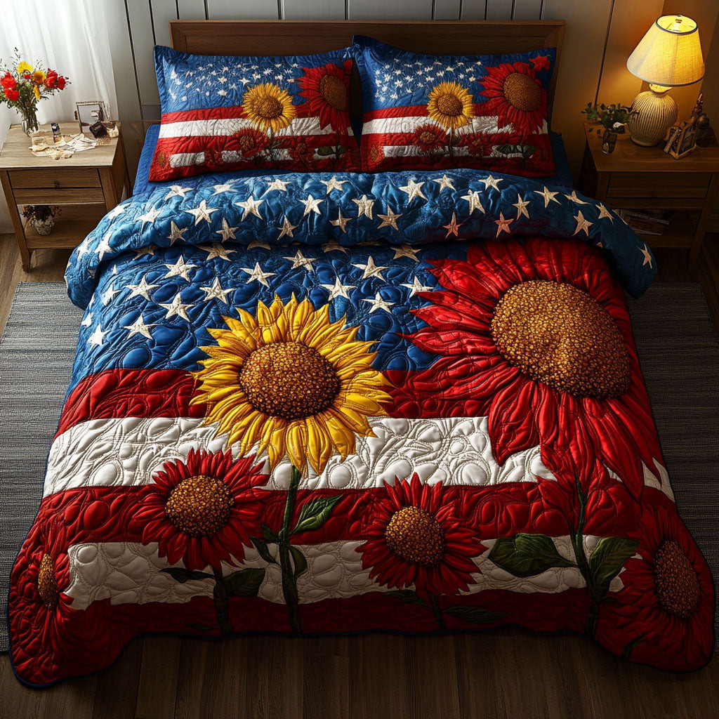 Sunflower Flag 3-Piece Quilted Bedding Set NCU0NT6244