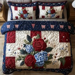 Hydrangea and Rose Haven 3-Piece Quilted Bedding Set NCU0PT4901