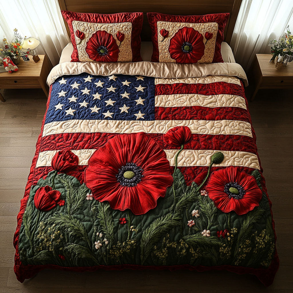 Poppa Poppy Flag 3-Piece Quilted Bedding Set NCU0NT6242