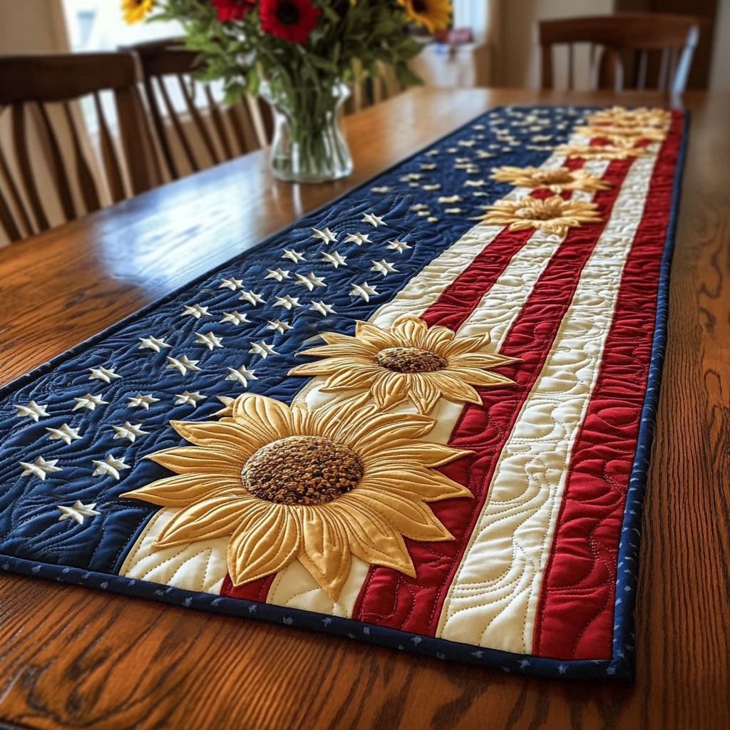 Sunflower Glory Stripes Quilted Table Runner NCU0NT5975