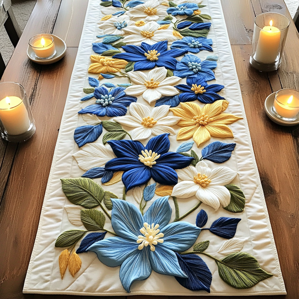 Blue Delight Quilted Table Runner NCU0VH4470