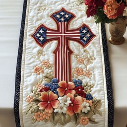Floral Cross Pride Quilted Table Runner NCU0NT4673