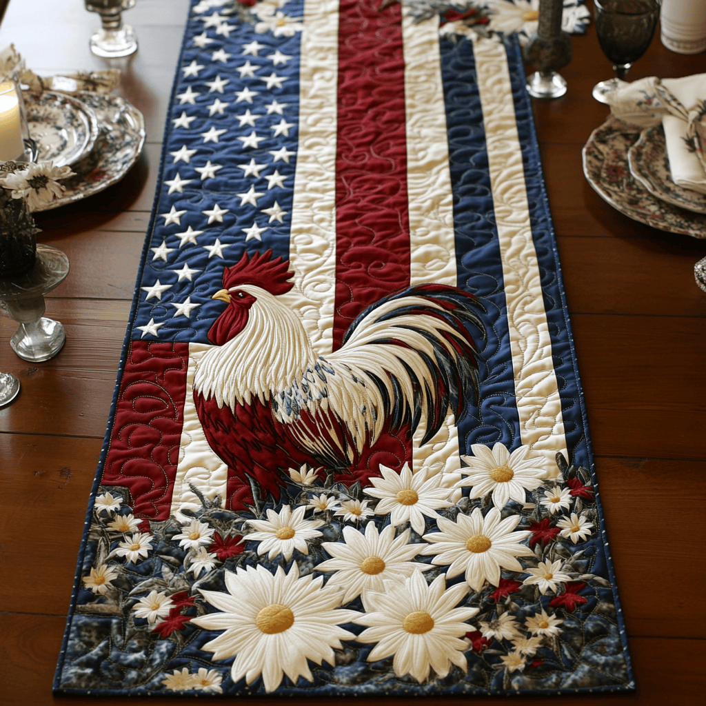 Starred Rooster Quilted Table Runner NCU0VH4199