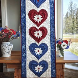 Patriotic Heartbeat Quilted Table Runner NCU0PT3597