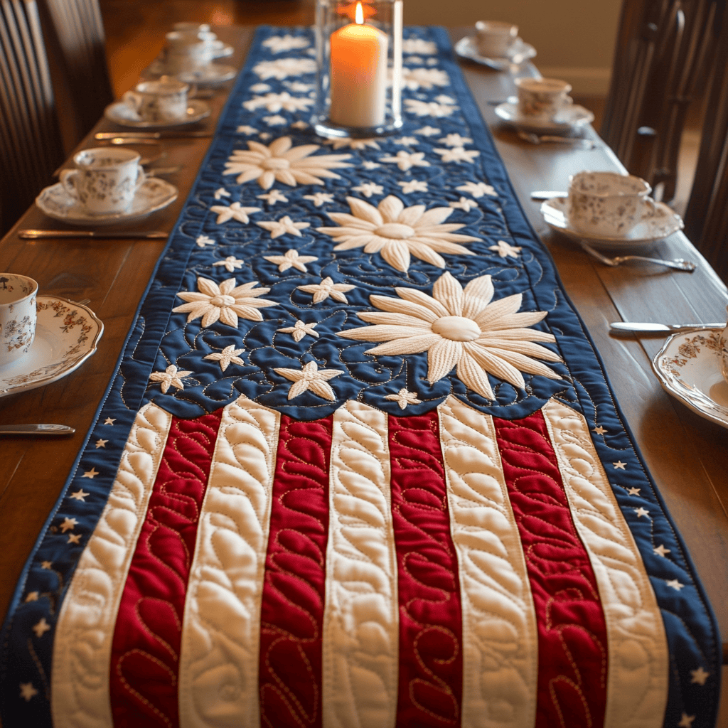 Americana Charm Quilted Table Runner NCU0VH3379