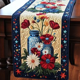 Vintage Americana Blossoms Quilted Table Runner NCU0PT4750