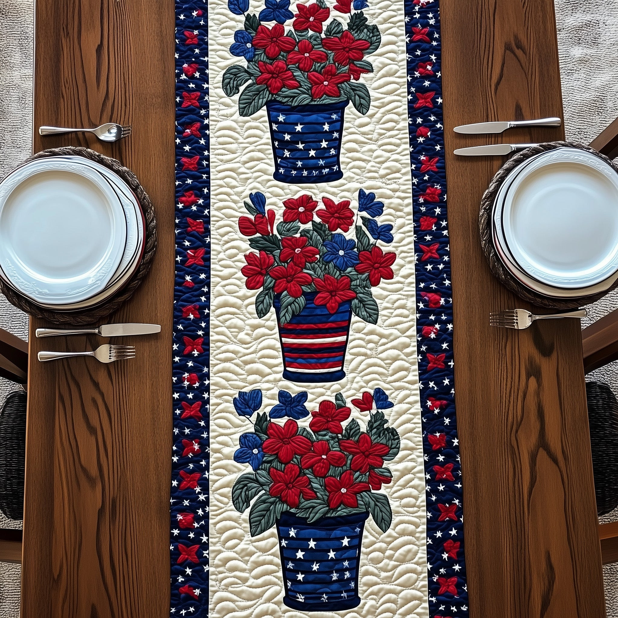 Patriot Flower Quilted Table Runner GFTONT836