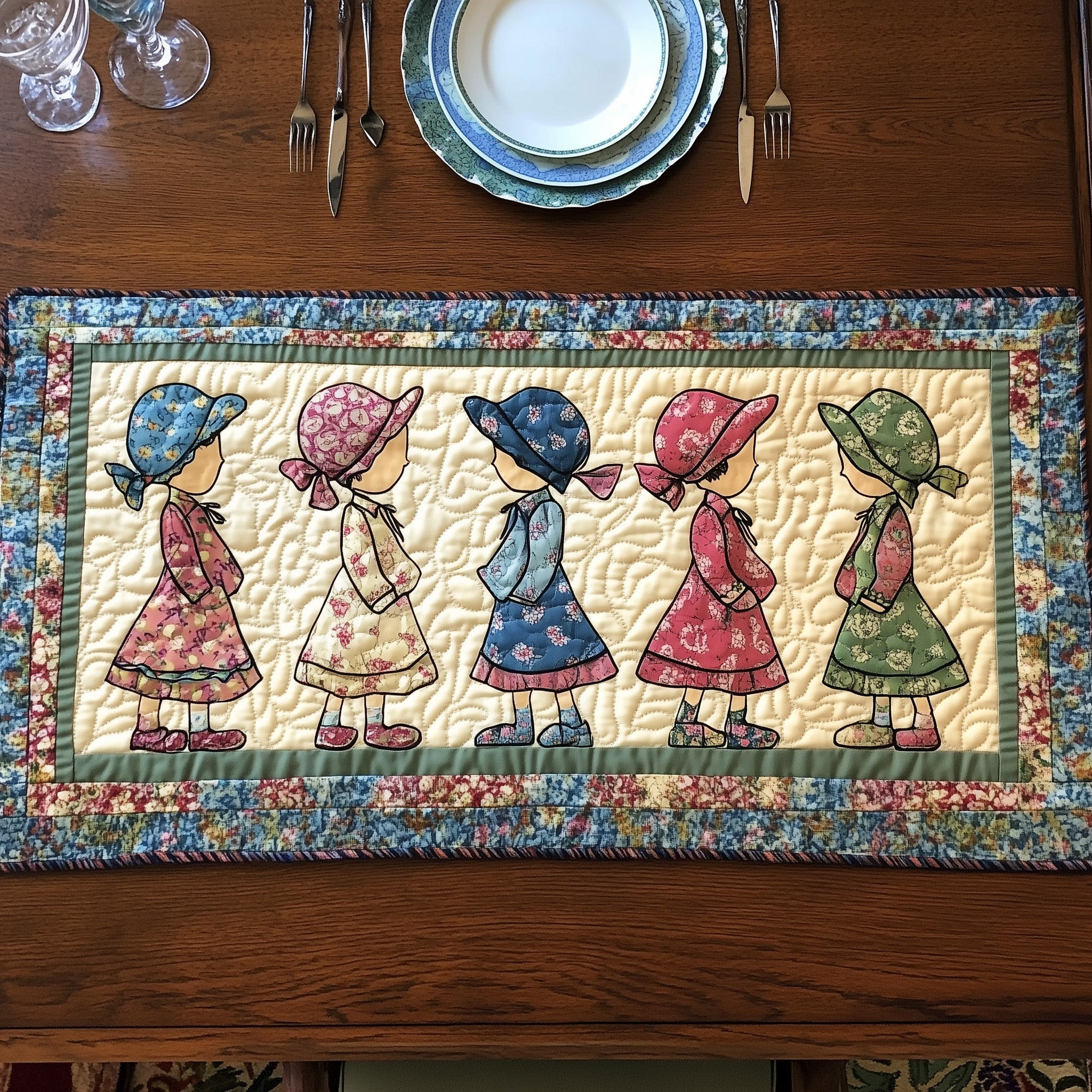 Vintage Sunbonnet Sue Quilted Table Runner GFTOHD6693