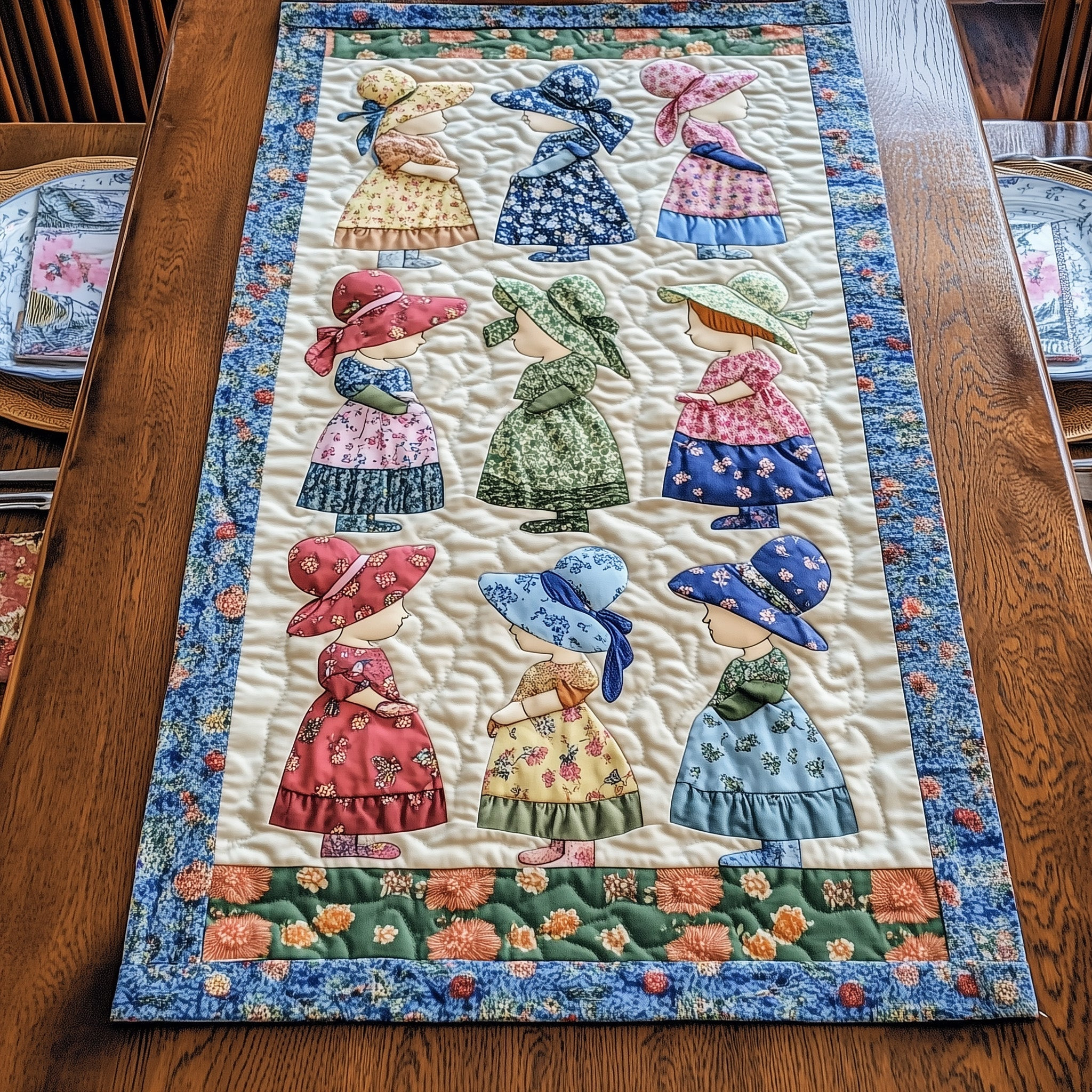 Vintage Sunbonnet Sue Quilted Table Runner GFTOHD6700