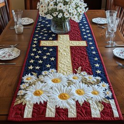Patriotic Cross Quilted Table Runner GFTOHD5231