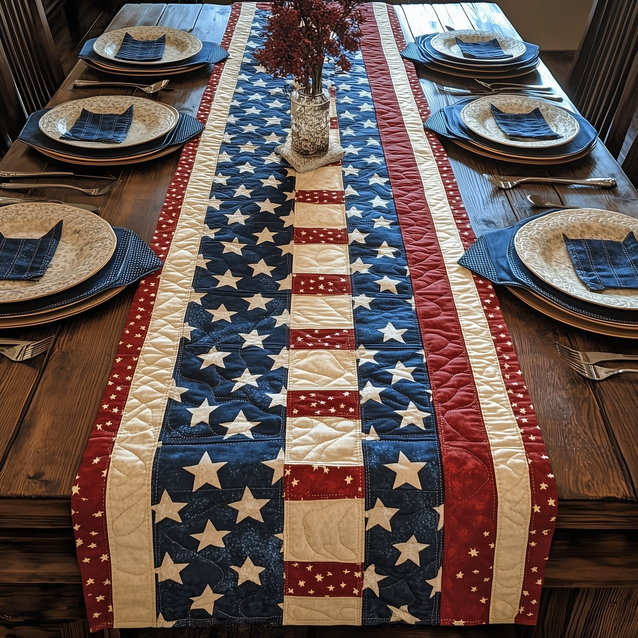 Patriotic American Quilted Table Runner GFTOTP4024