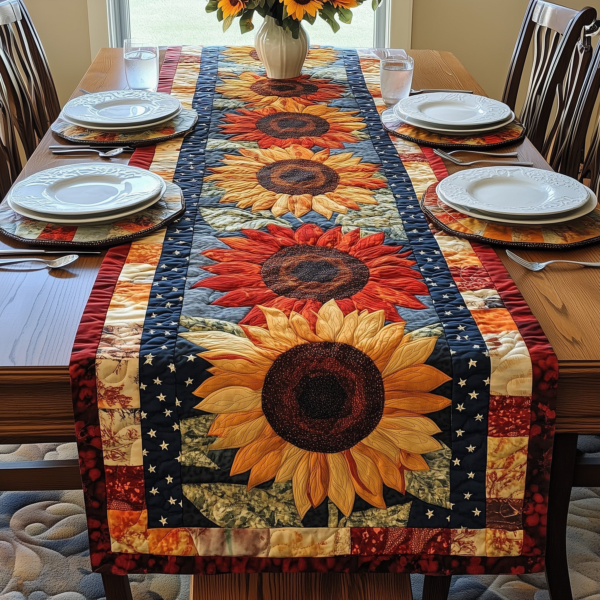 Patriotic Sunflower Quilted Table Runner GFTOAB4326
