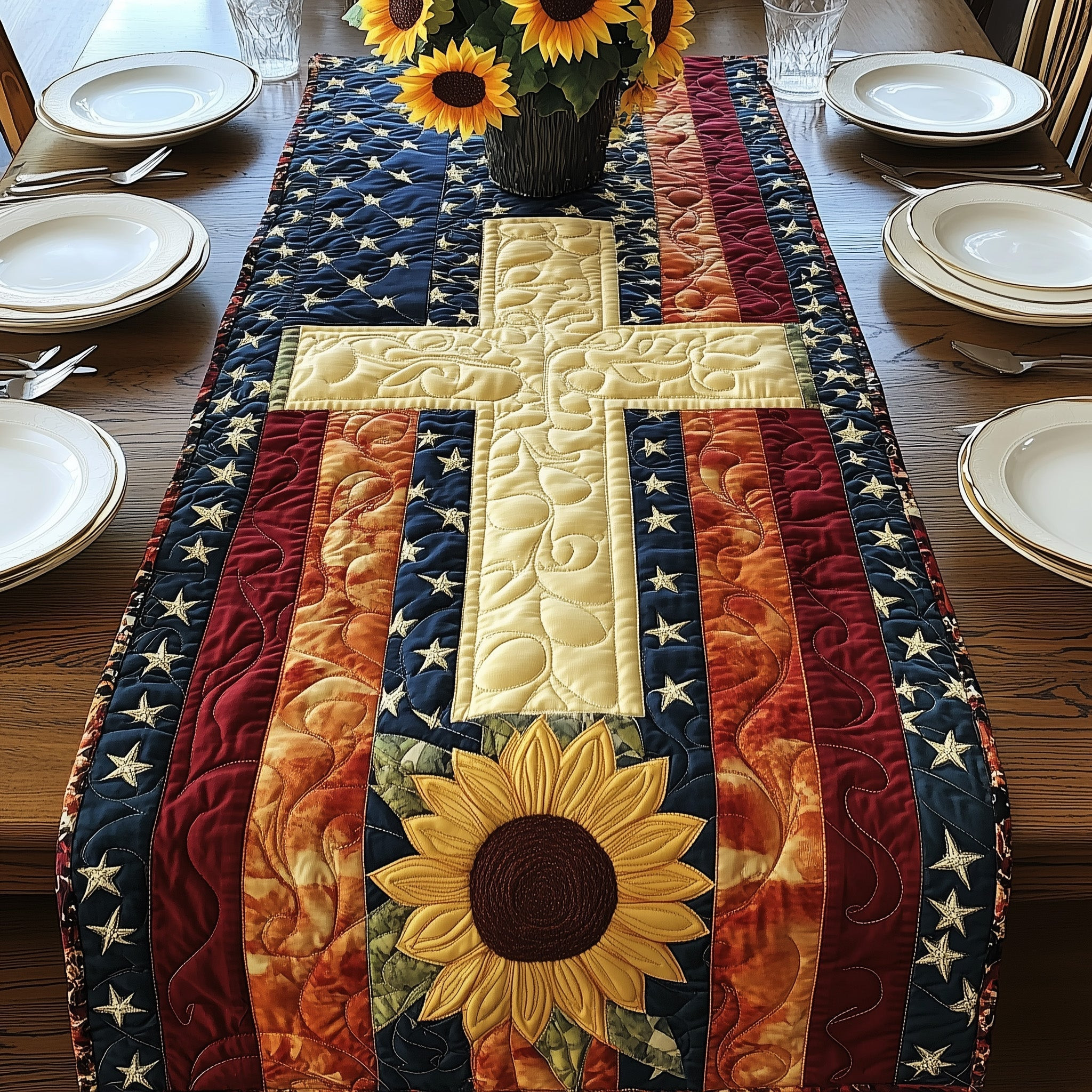 Patriotic Sunflower Quilted Table Runner GFTOAB4328