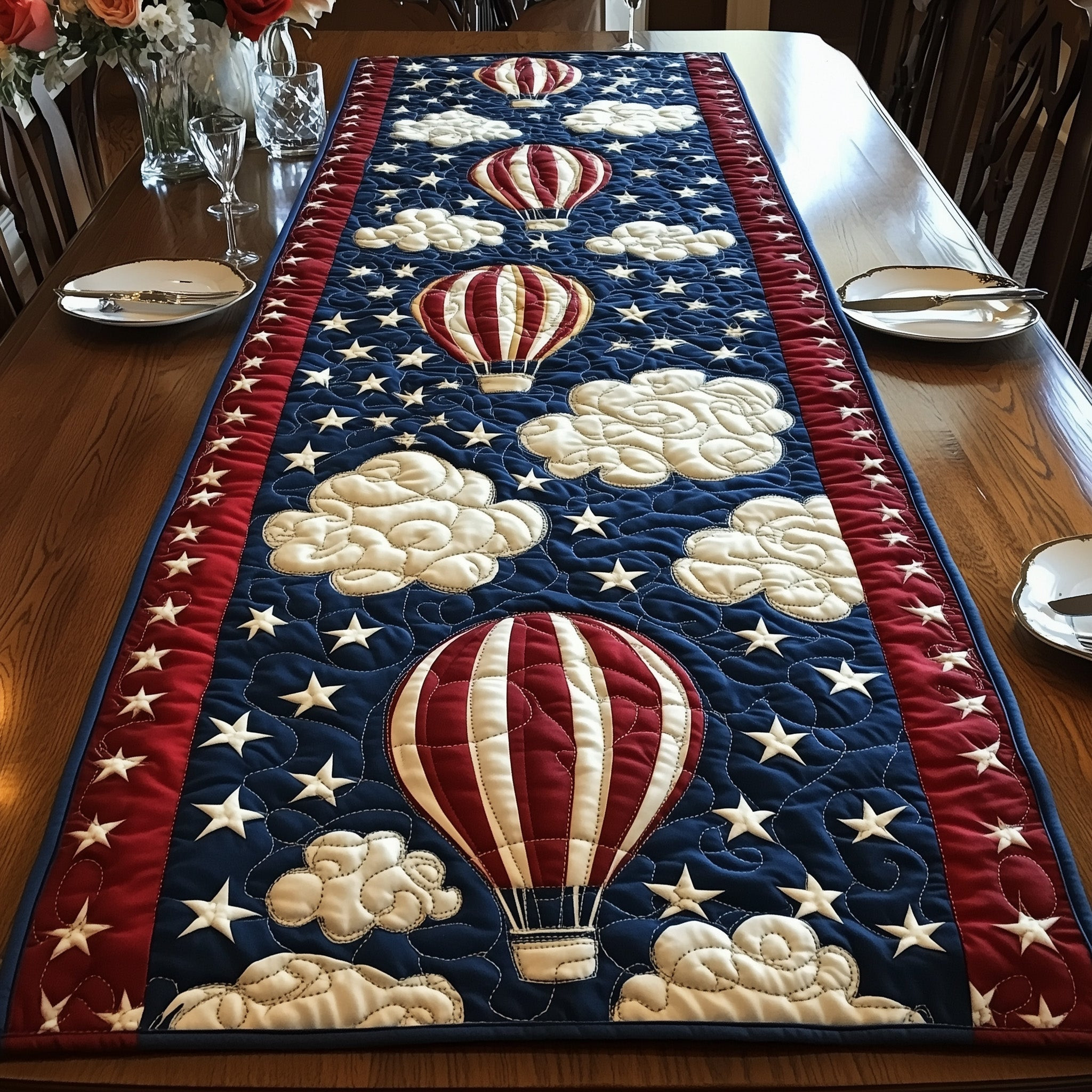 Patriotic Hot Air Balloon Quilted Table Runner GFTOHD5229