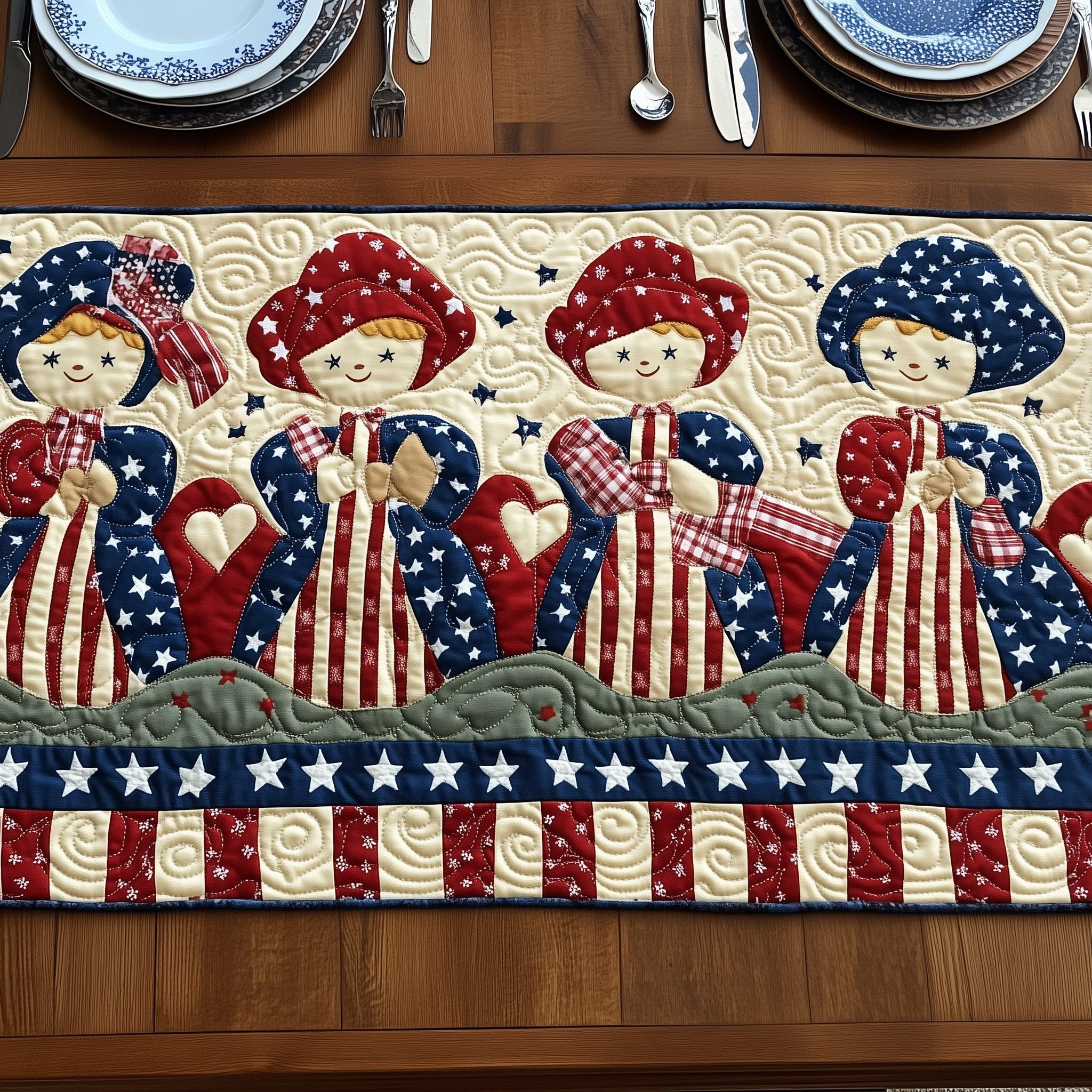 Patriotic Sunbonnet Sue Quilted Table Runner GFTOHD6689