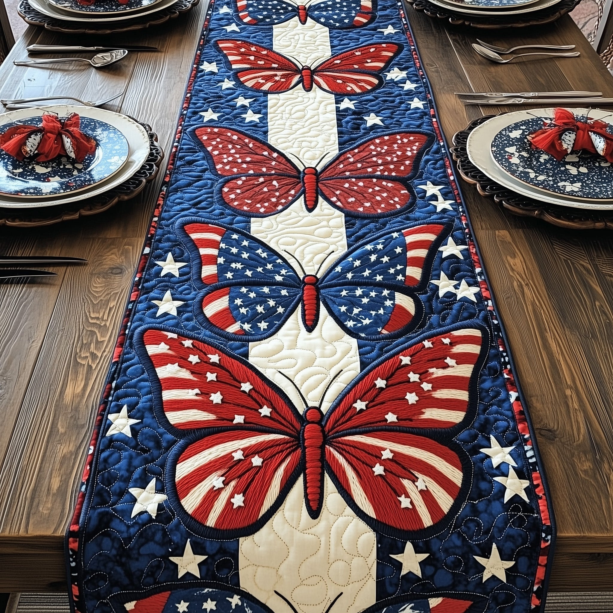 Patriotic Butterfly Quilted Table Runner GFTOMA1164
