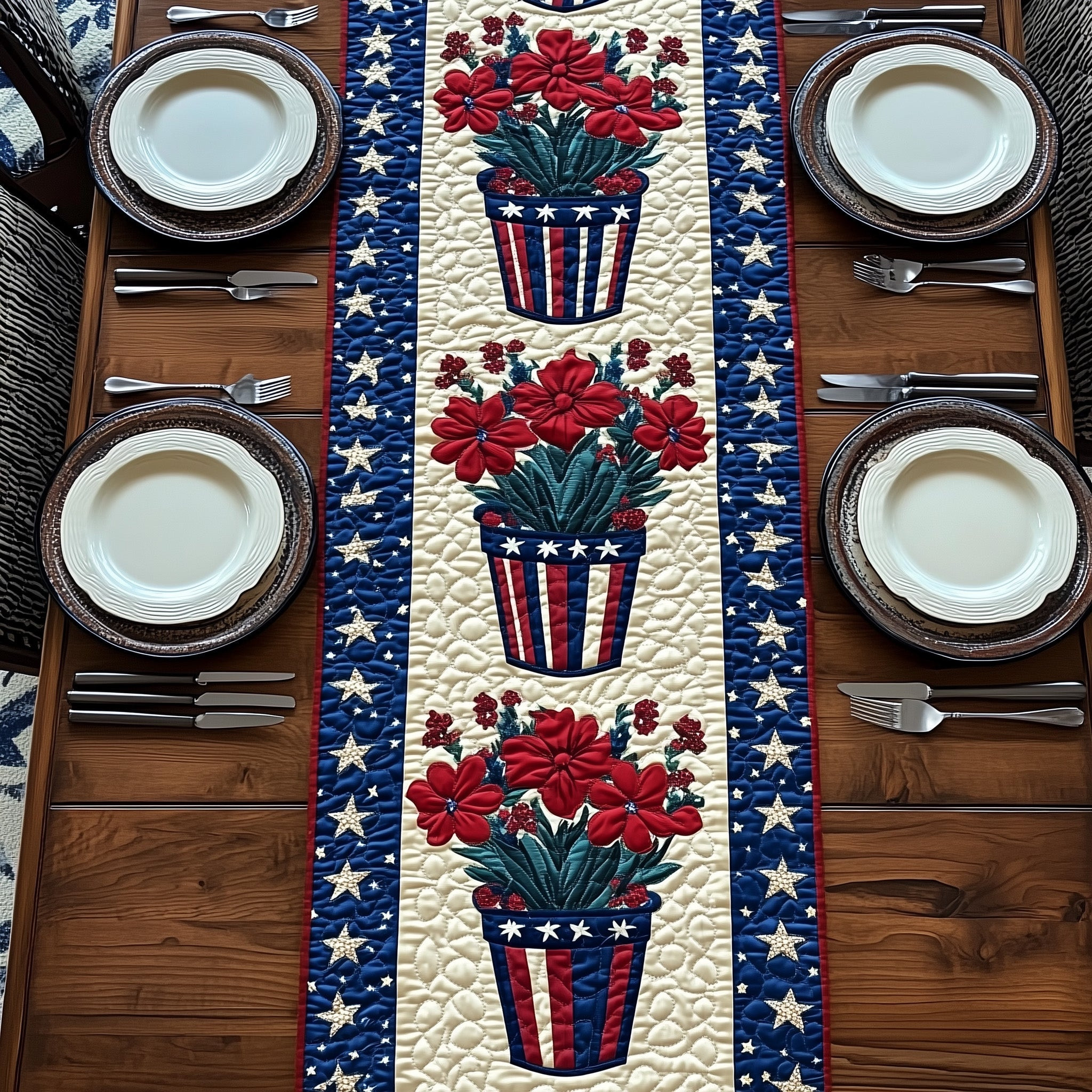 Patriot Flower Quilted Table Runner GFTONT837