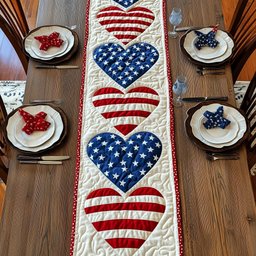 Patriot Hearts Quilted Table Runner GFTONT988