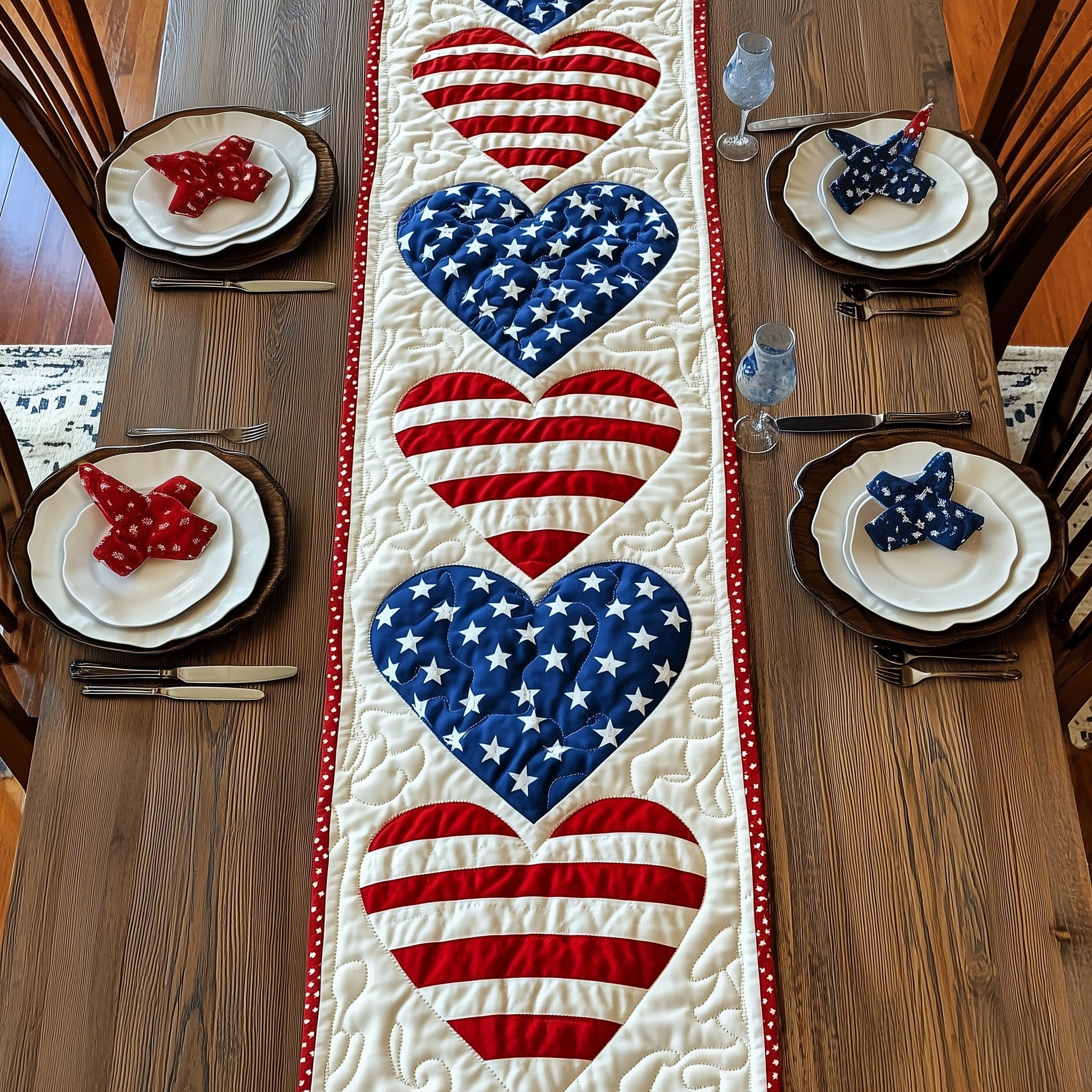 Patriot Hearts Quilted Table Runner GFTONT988