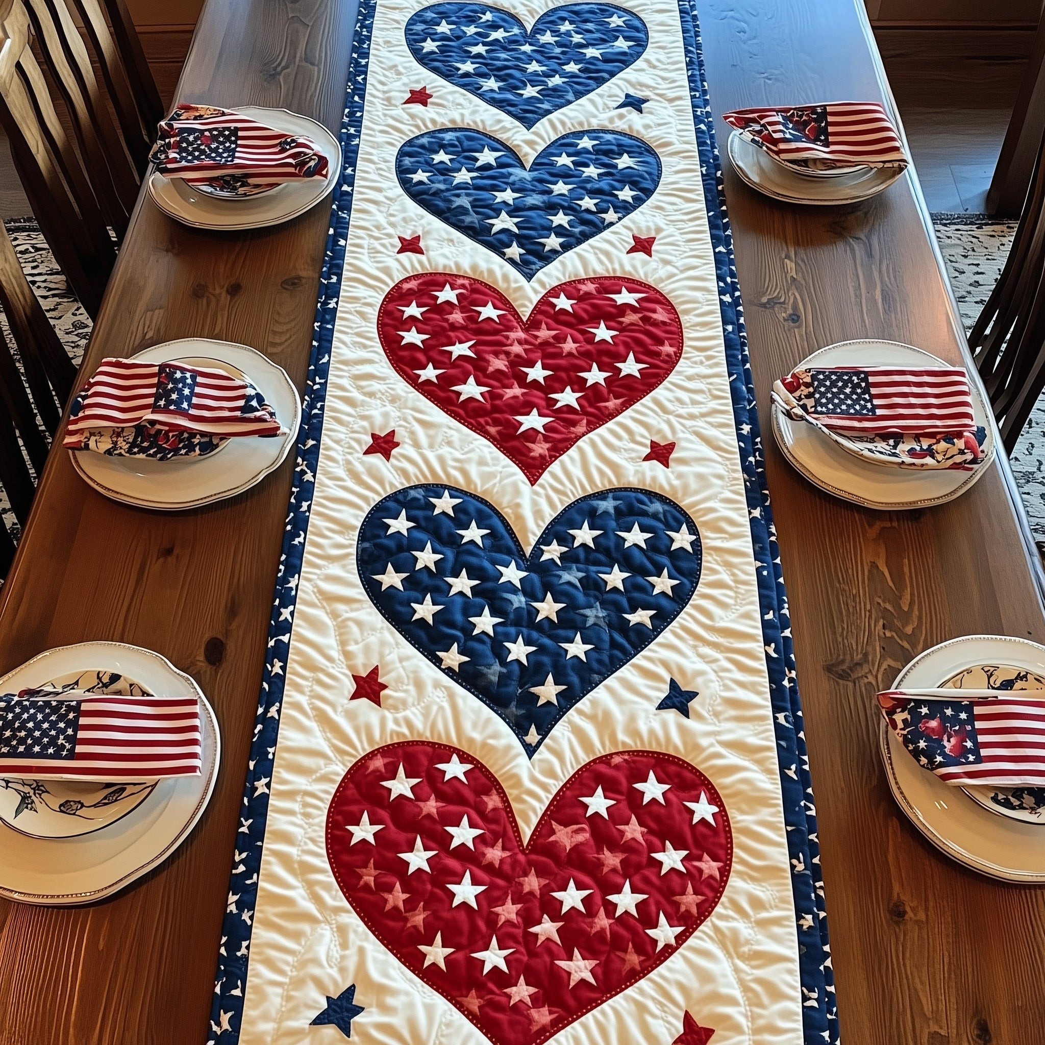Patriot Hearts Quilted Table Runner GFTONT987