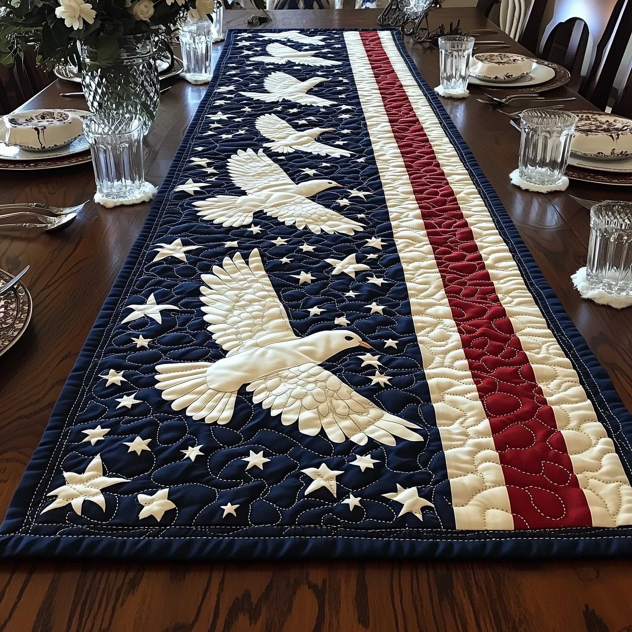 Patriotic Dove Quilted Table Runner GFTOHD5226