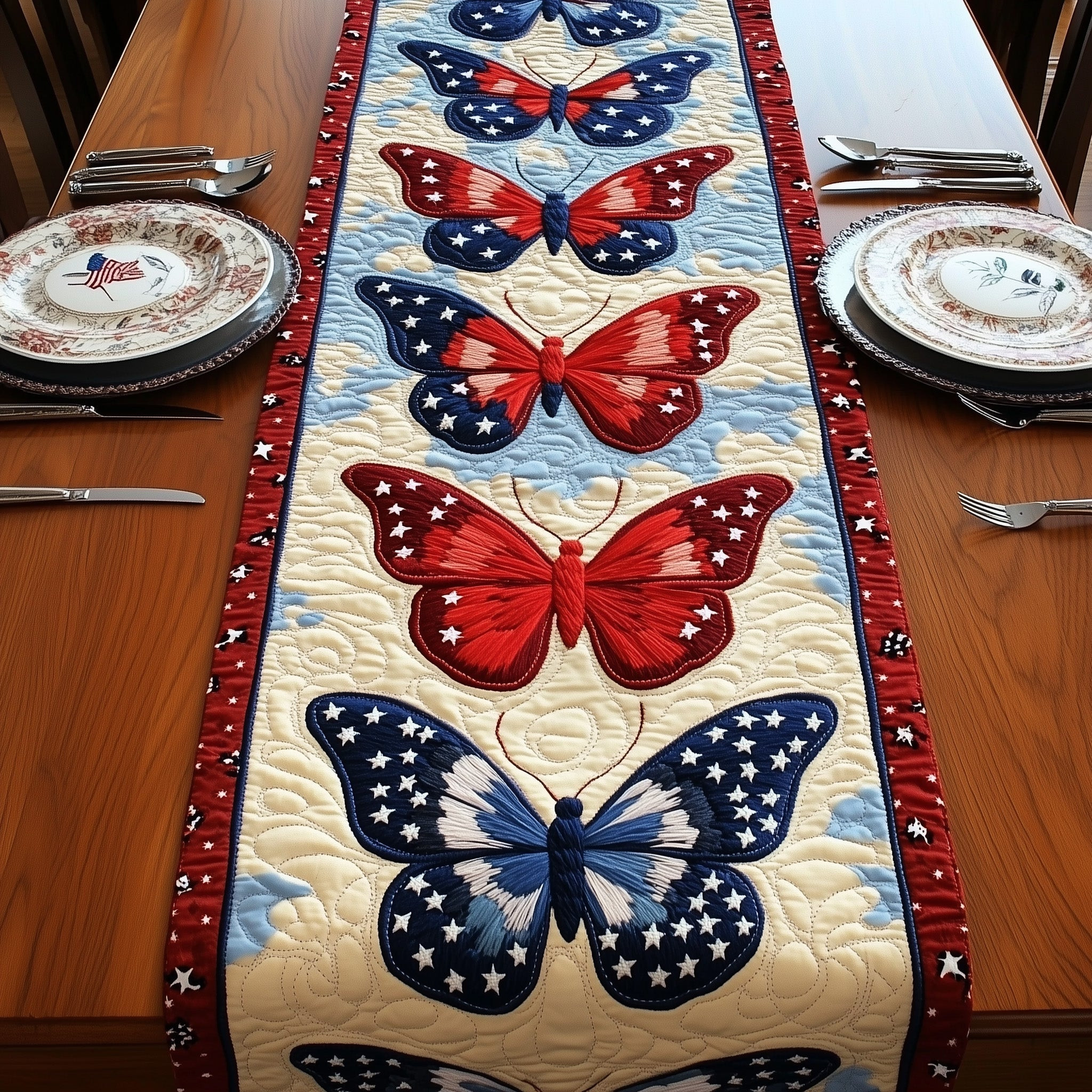 Patriotic Butterfly Quilted Table Runner GFTOMA1169