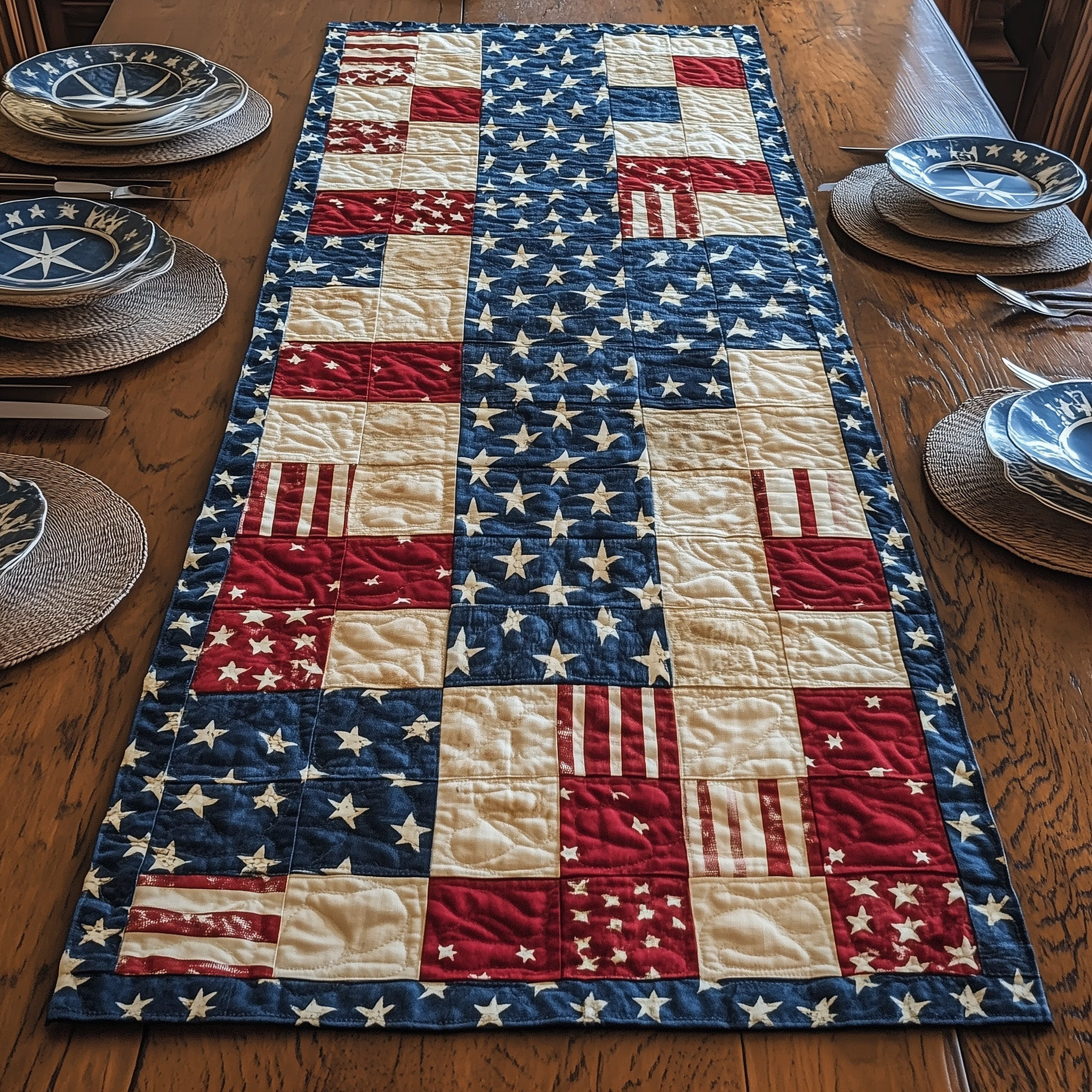 Patriotic American Quilted Table Runner GFTOTP4025