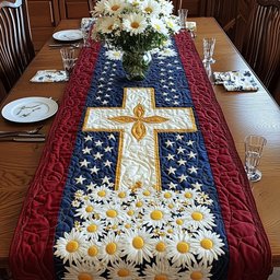 Patriotic Cross Quilted Table Runner GFTOHD5230
