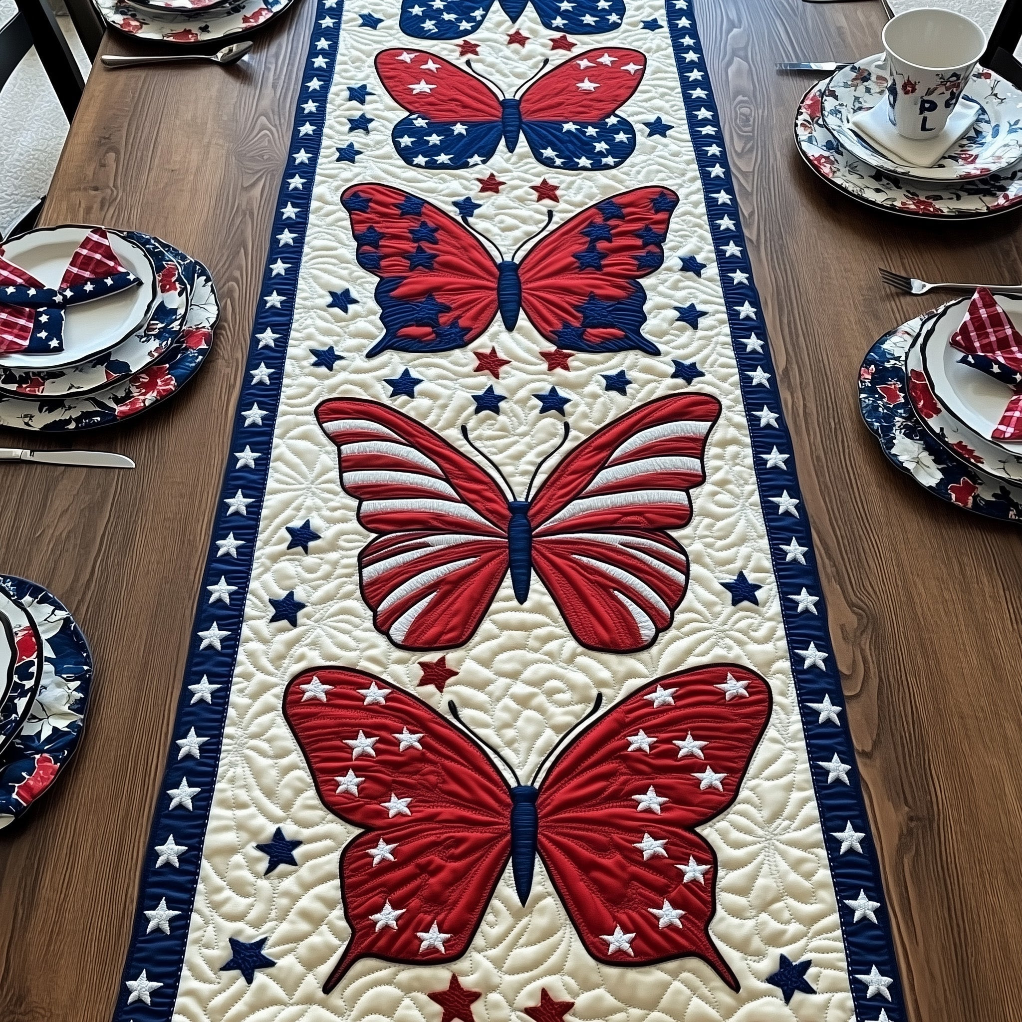 Patriotic Butterfly Quilted Table Runner GFTOMA1165