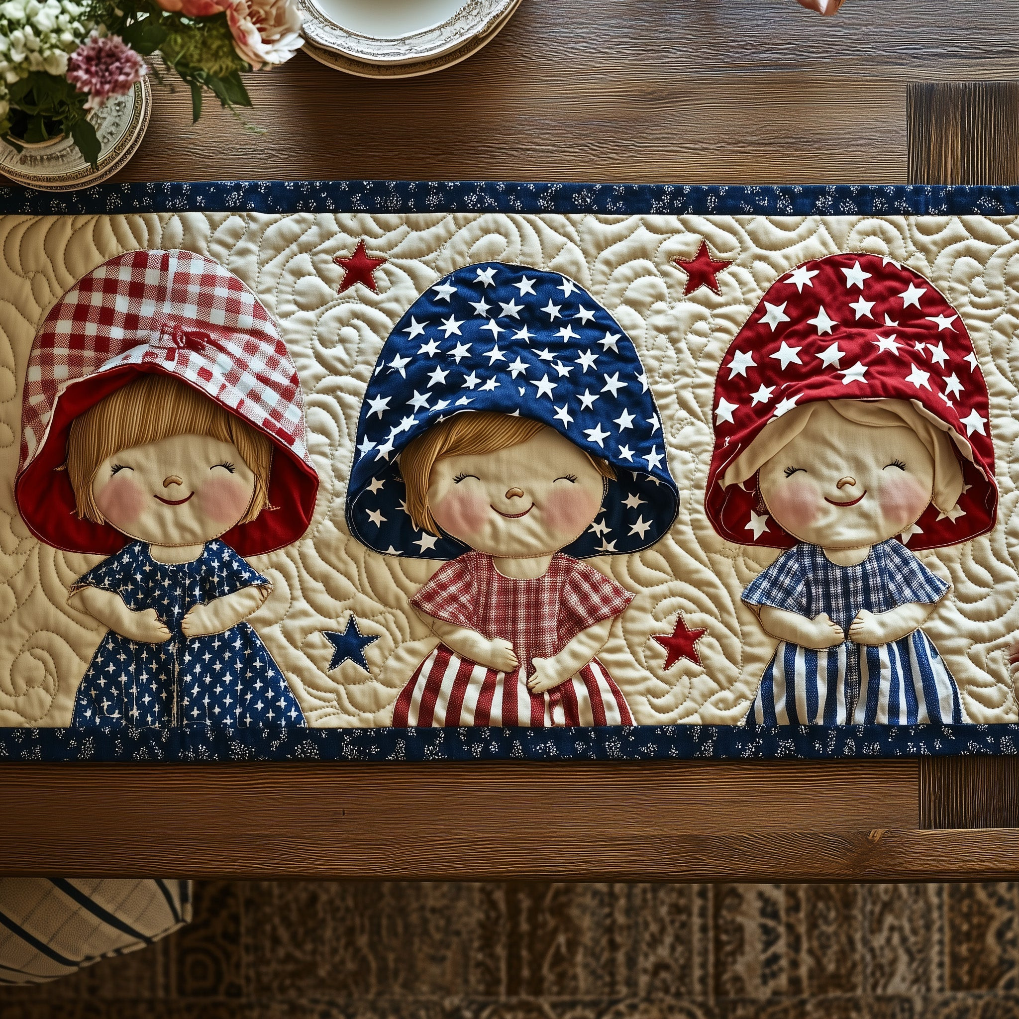 American Charm Sunbonnet Quilted Table Runner GFTOTP8689