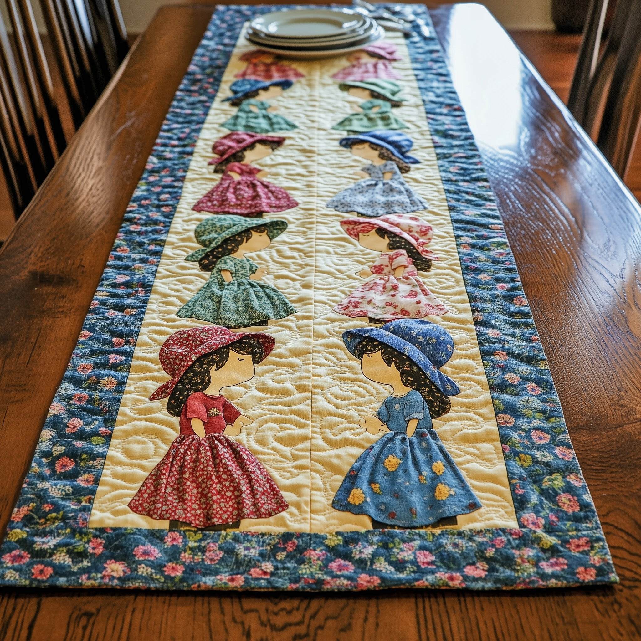 Vintage Sunbonnet Sue Quilted Table Runner GFTOHD6698