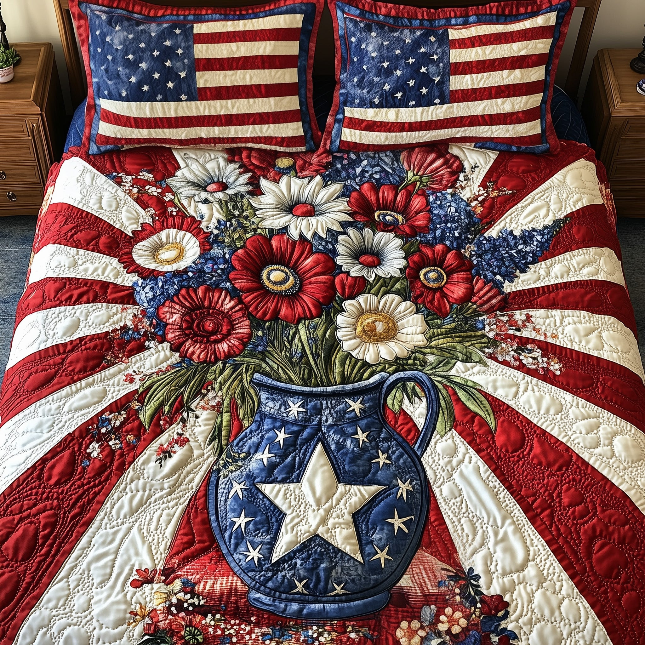 Patriotic Floral 3-Piece Quilted Bedding Set GFTONT801