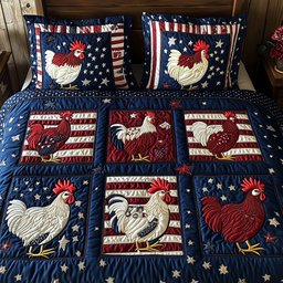 Patriotic Chicken 3-Piece Quilted Bedding Set GFTOHD5629