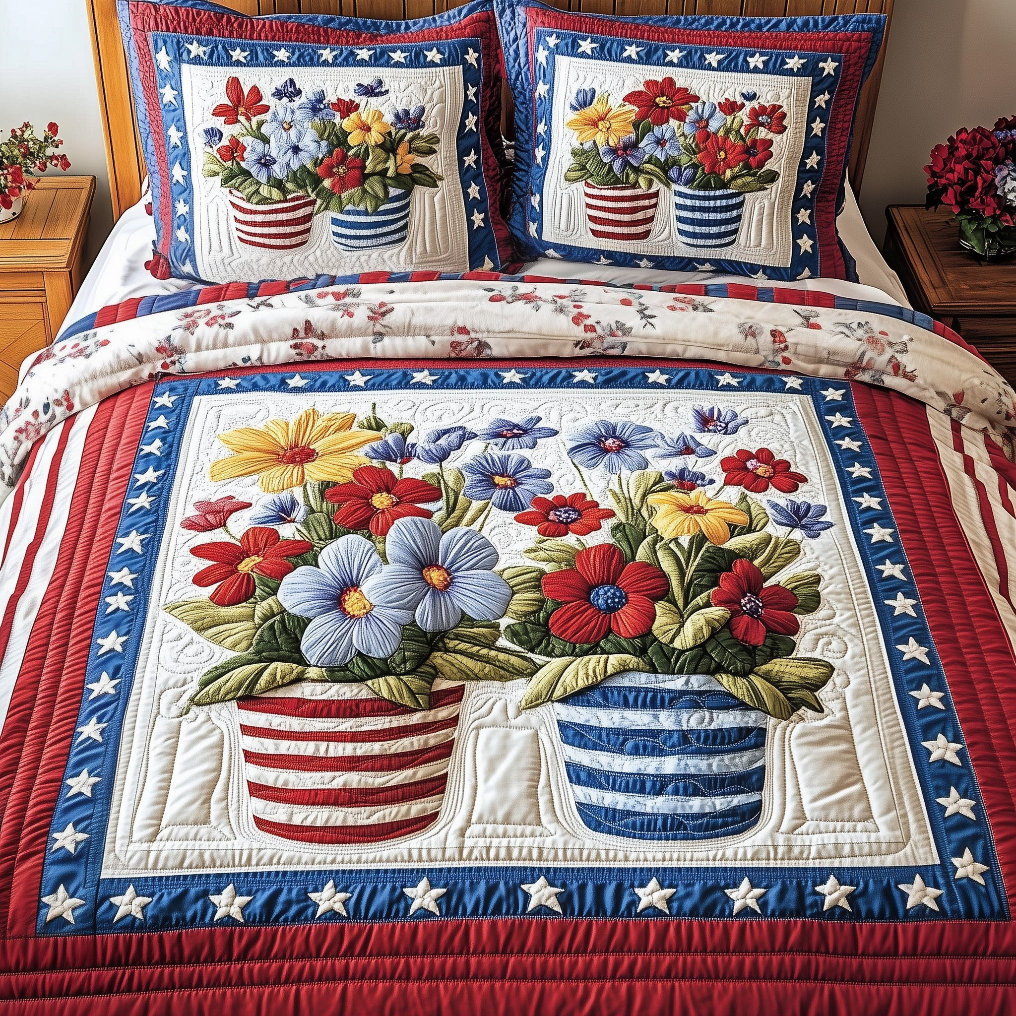 Patriotic Floral 3-Piece Quilted Bedding Set GFTONT802