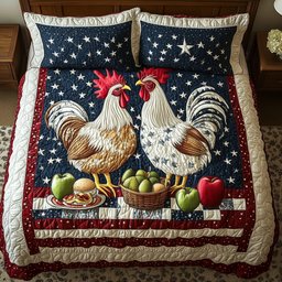 Patriotic Chicken 3-Piece Quilted Bedding Set GFTOHD5630