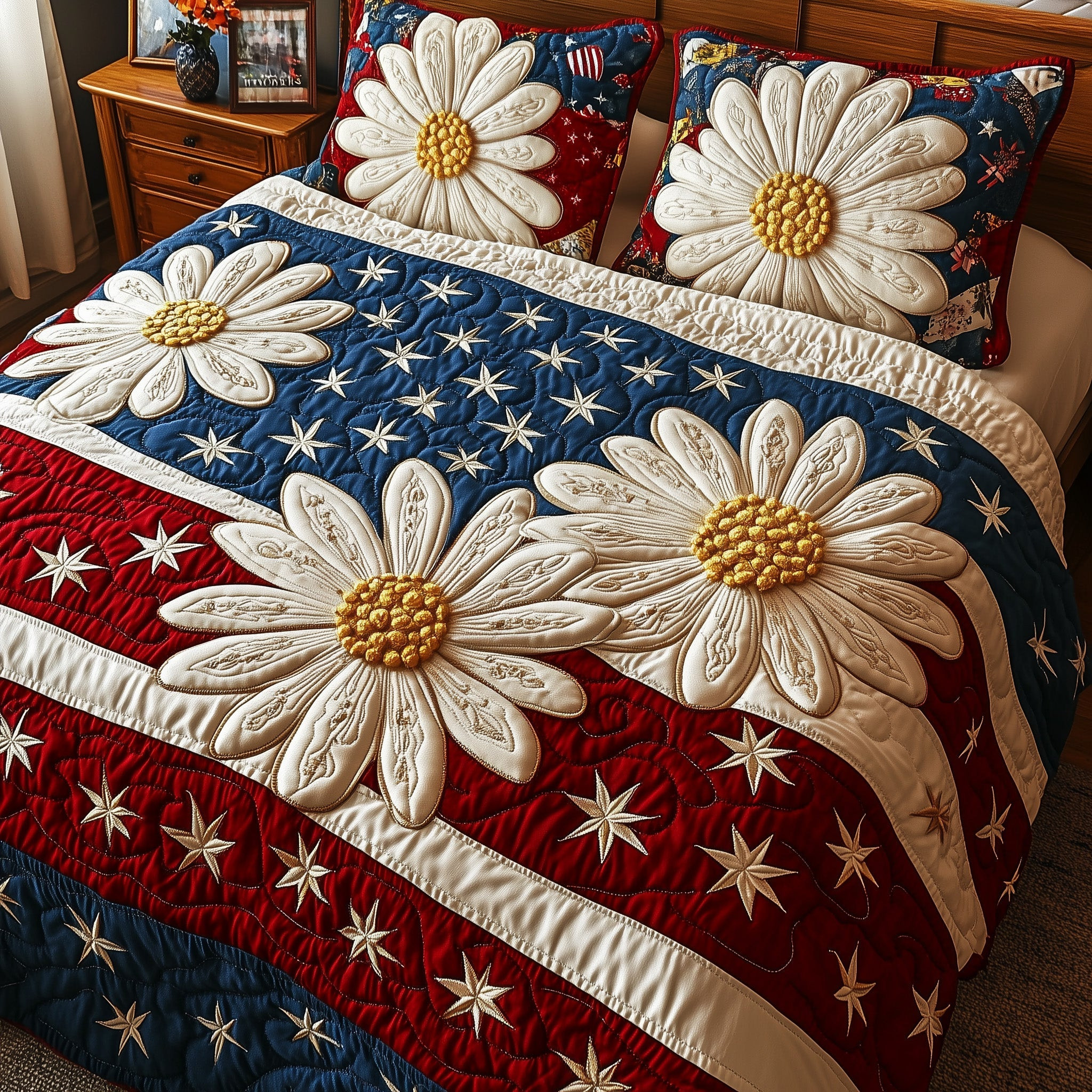 Patriotic Daisy 3-Piece Quilted Bedding Set GFTOTP5944