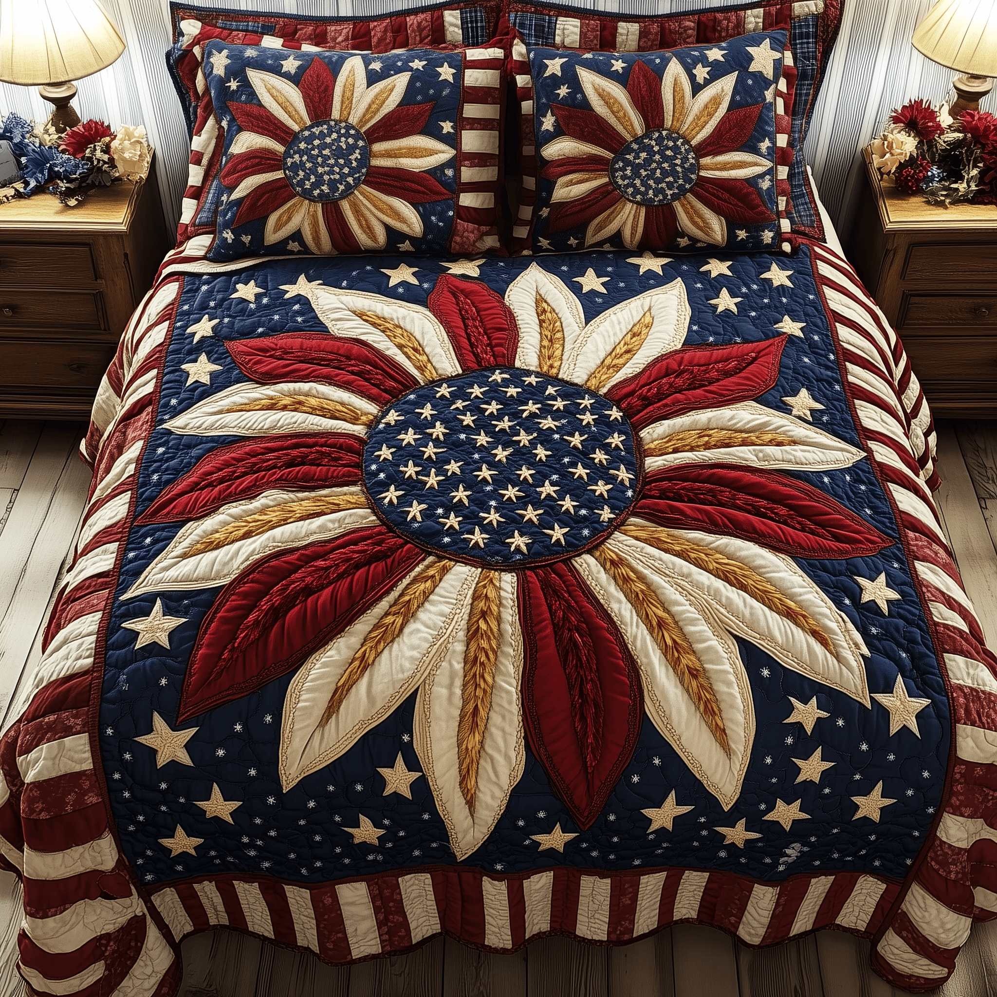 Patriotic Sunflower 3-Piece Quilted Bedding Set GFTOTP1173