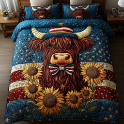 Patriotic Highland Cow 3-Piece Quilted Bedding Set GFTOTP5947