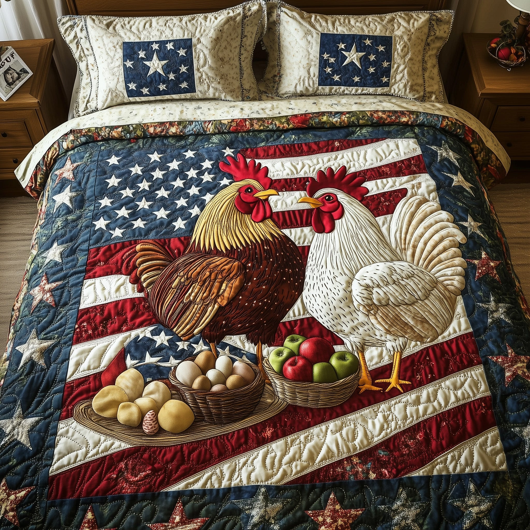 Patriotic Chicken 3-Piece Quilted Bedding Set GFTOHD5631