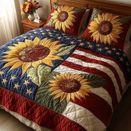 Patriotic Sunflower 3-Piece Quilted Bedding Set GFTOTP5912
